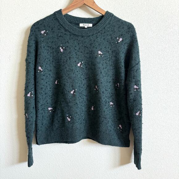 Madewell Green Embroidered Cross Stich Floral Pullover Sweater Women's XS - Picture 2 of 7